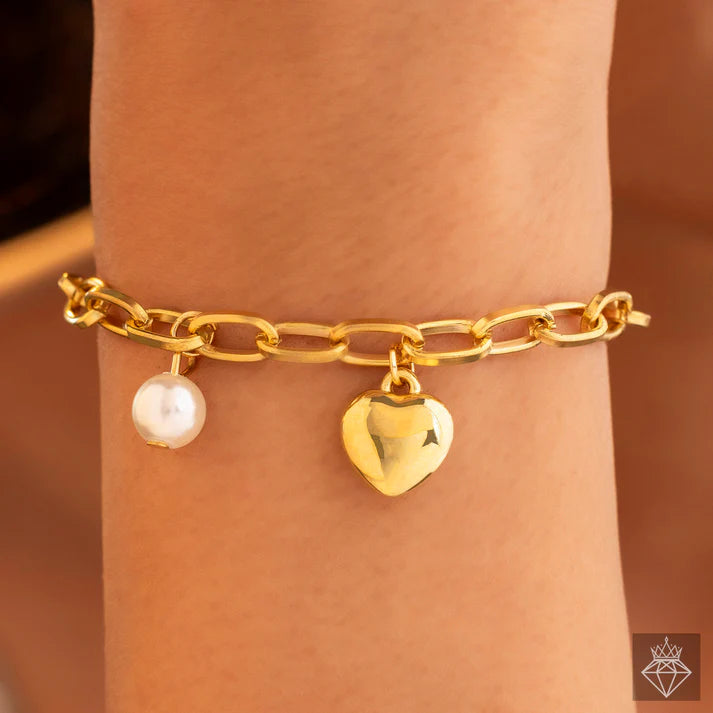 Anti-Tarnish Pearl & Heart Charm Bracelet (Adjustable Size) ⭐️⭐️⭐️⭐️⭐️ 100% Satisfied Customers