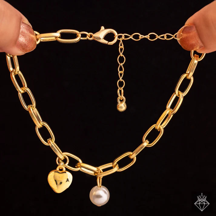 Anti-Tarnish Pearl & Heart Charm Bracelet (Adjustable Size) ⭐️⭐️⭐️⭐️⭐️ 100% Satisfied Customers