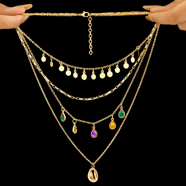 Anti-Tarnish Multilayered Crystal Charms Gold Plated Necklace ⭐️⭐️⭐️⭐️⭐️ 100% Satisfied Customers