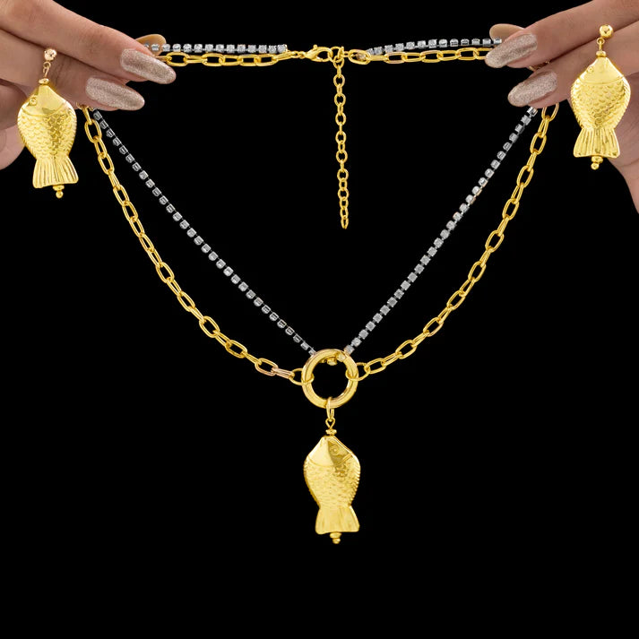 Anti-Tarnish Fish Necklace Set With Earrings ⭐️⭐️⭐️⭐️⭐️ 100% Satisfied Customers
