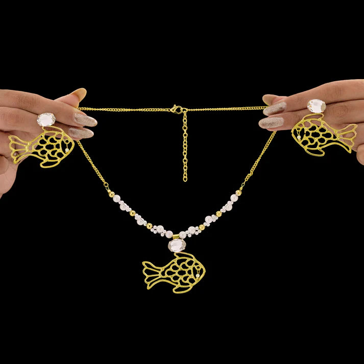 Anti-Tarnish Golden Fish Necklace Set With Earrings ⭐️⭐️⭐️⭐️⭐️ 100% Satisfied Customers