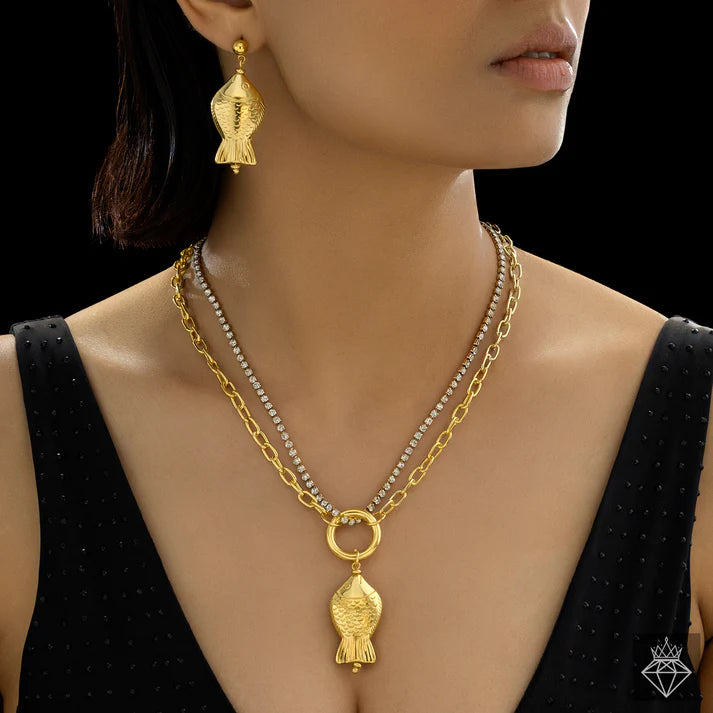 Anti-Tarnish Fish Necklace Set With Earrings ⭐️⭐️⭐️⭐️⭐️ 100% Satisfied Customers