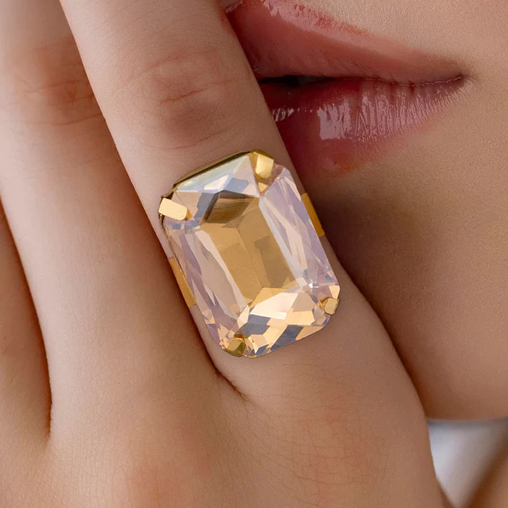 Anti-Tarnish Rectangle Shape Champagne Crystal Ring ⭐️⭐️⭐️⭐️⭐️ 100% Satisfied Customers