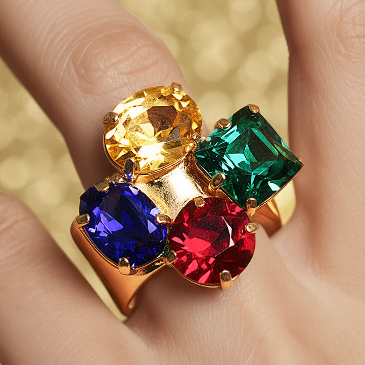 Anti-Tarnish Gold Plated Multicoloured Crystals Ring (Adjustable Size) ⭐️⭐️⭐️⭐️⭐️ 100% Satisfied Customers