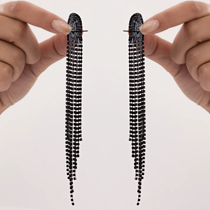 Anti-Tarnish D-Shaped Statement Earrings with Rhinestone Tassels ⭐️⭐️⭐️⭐️⭐️ 100% Satisfied Customers
