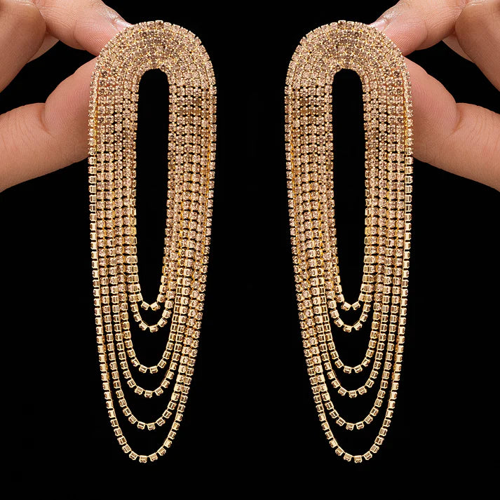 Anti-Tarnish Golden U-Shaped Rhinestone Dangle Earrings ⭐️⭐️⭐️⭐️⭐️ 100% Satisfied Customers