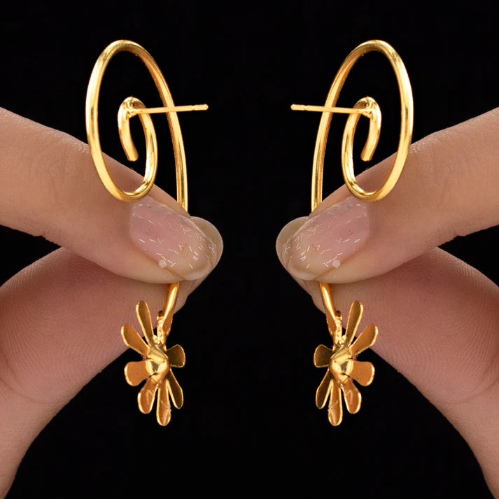 Anti-Tarnish Spiral-Wired Dangle Earrings with Floral Accent ⭐️⭐️⭐️⭐️⭐️ 100% Satisfied Customers