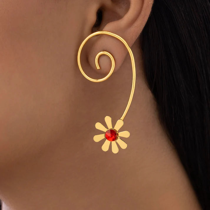 Anti-Tarnish Spiral-Wired Dangle Earrings with Floral Accent ⭐️⭐️⭐️⭐️⭐️ 100% Satisfied Customers