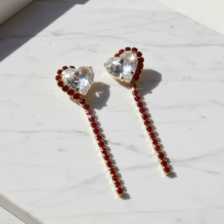 Anti-Tarnish Rhinestone Chain Earrings with Heart Crystal Dangle ⭐️⭐️⭐️⭐️⭐️ 100% Satisfied Customers
