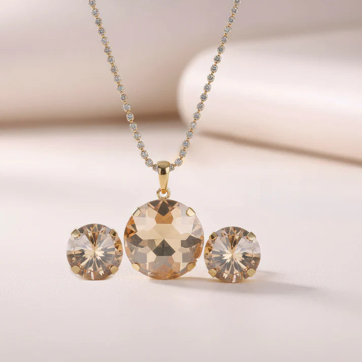 SMOKY SHINE Anti-Tarnish Round Crystal Pendant Necklace Set with Earrings ⭐️⭐️⭐️⭐️⭐️ 100% Satisfied Customers