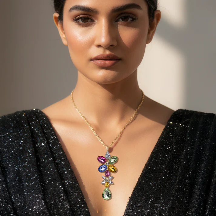 Anti-Tarnish Multicoloured Sparkling Crystals Flower Necklace ⭐️⭐️⭐️⭐️⭐️ 100% Satisfied Customers