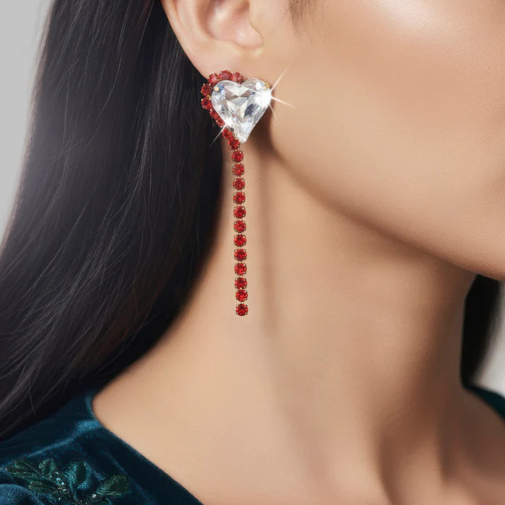 Anti-Tarnish Rhinestone Chain Earrings with Heart Crystal Dangle ⭐️⭐️⭐️⭐️⭐️ 100% Satisfied Customers