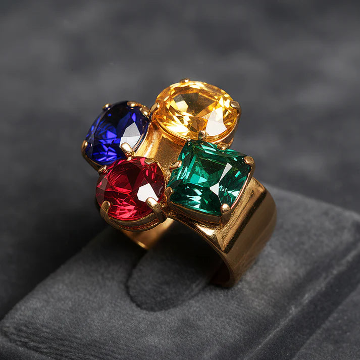 Anti-Tarnish Gold Plated Multicoloured Crystals Ring (Adjustable Size) ⭐️⭐️⭐️⭐️⭐️ 100% Satisfied Customers