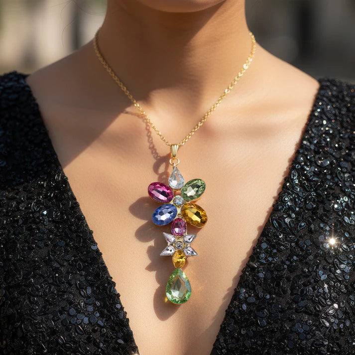 Anti-Tarnish Multicoloured Sparkling Crystals Flower Necklace ⭐️⭐️⭐️⭐️⭐️ 100% Satisfied Customers
