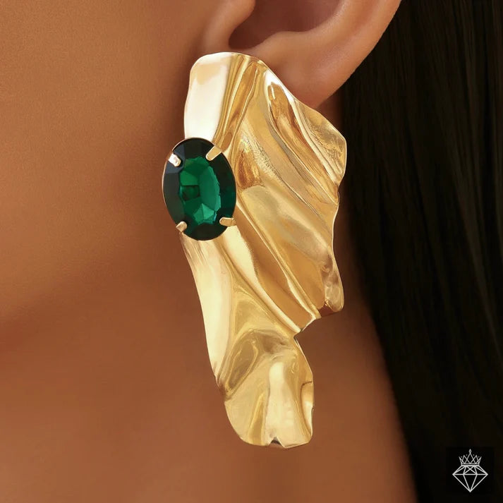 Anti-Tarnish Golden Statement Emerald Earrings Set ⭐️⭐️⭐️⭐️⭐️ 100% Satisfied Customers