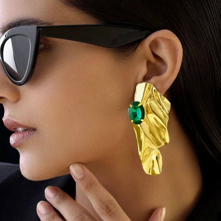 Anti-Tarnish Golden Statement Emerald Earrings Set ⭐️⭐️⭐️⭐️⭐️ 100% Satisfied Customers