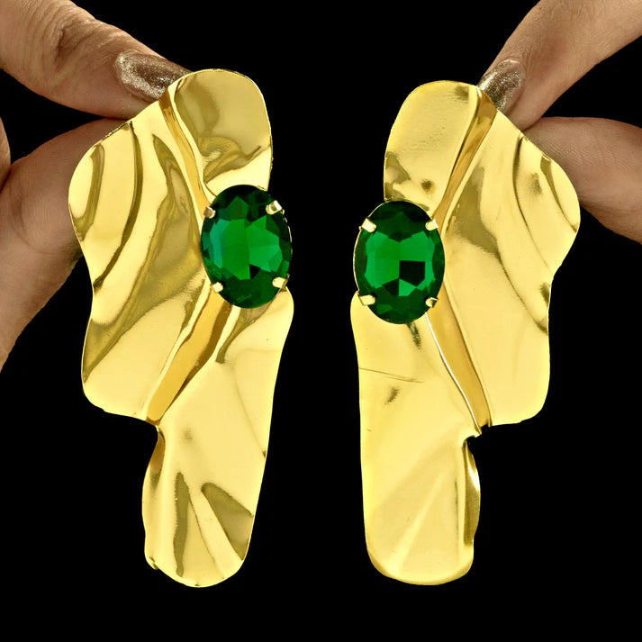 Anti-Tarnish Golden Statement Emerald Earrings Set ⭐️⭐️⭐️⭐️⭐️ 100% Satisfied Customers