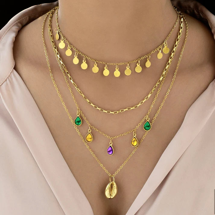Anti-Tarnish Multilayered Crystal Charms Gold Plated Necklace ⭐️⭐️⭐️⭐️⭐️ 100% Satisfied Customers