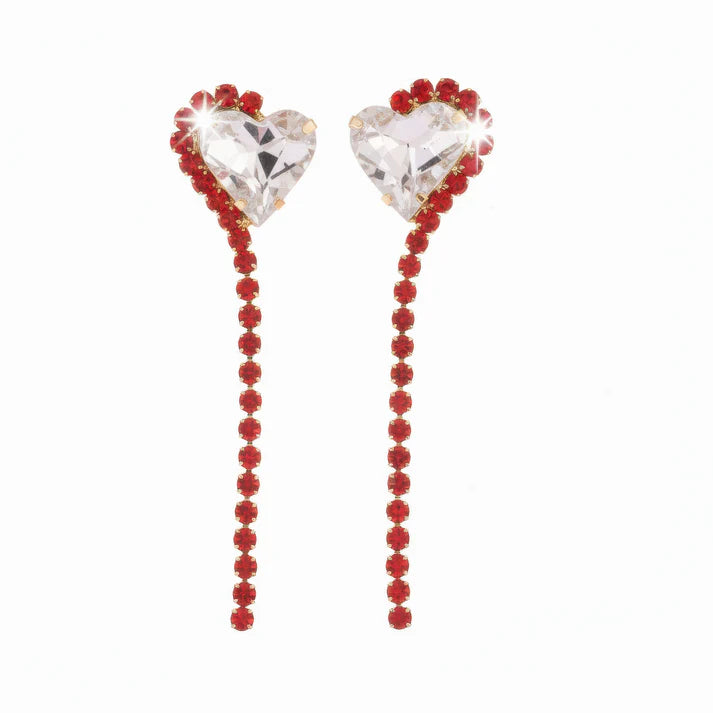 Anti-Tarnish Rhinestone Chain Earrings with Heart Crystal Dangle ⭐️⭐️⭐️⭐️⭐️ 100% Satisfied Customers