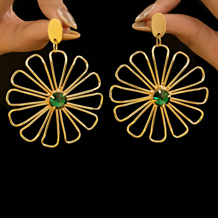 Anti-Tarnish Golden Flower & Emerald Earrings ⭐️⭐️⭐️⭐️⭐️ 100% Satisfied Customers
