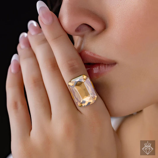 Anti-Tarnish Rectangle Shape Champagne Crystal Ring ⭐️⭐️⭐️⭐️⭐️ 100% Satisfied Customers