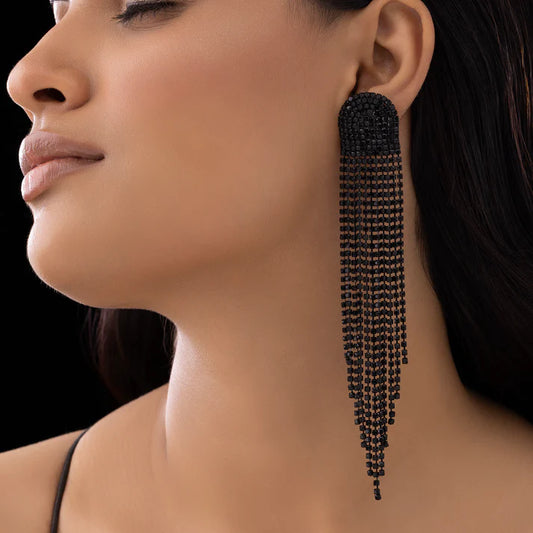 Anti-Tarnish D-Shaped Statement Earrings with Rhinestone Tassels ⭐️⭐️⭐️⭐️⭐️ 100% Satisfied Customers