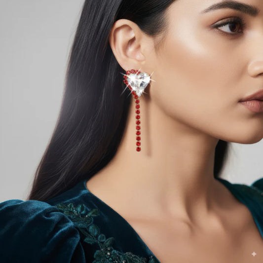 Anti-Tarnish Rhinestone Chain Earrings with Heart Crystal Dangle ⭐️⭐️⭐️⭐️⭐️ 100% Satisfied Customers