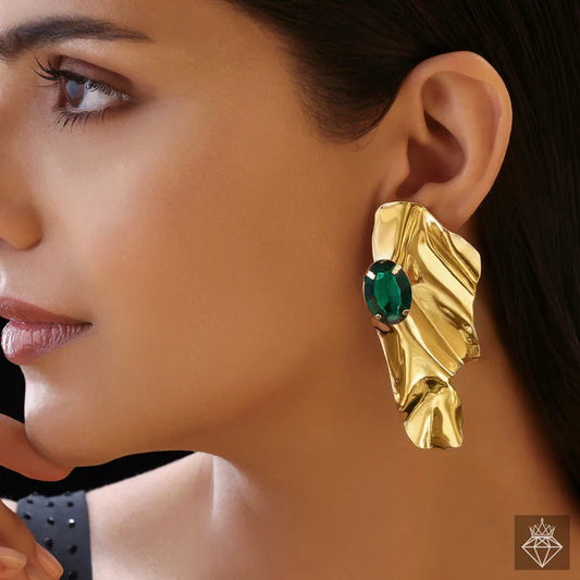 Anti-Tarnish Golden Statement Emerald Earrings Set ⭐️⭐️⭐️⭐️⭐️ 100% Satisfied Customers