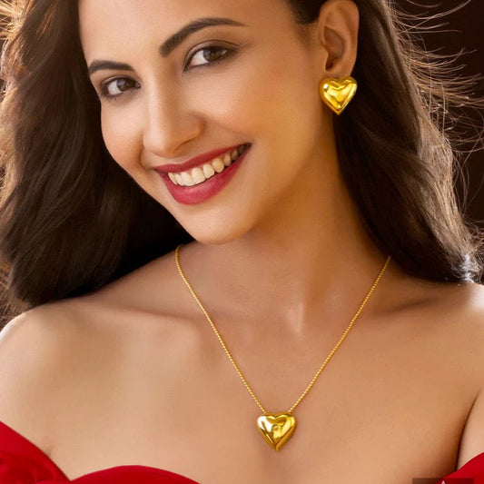 PRAO Anti-Tarnish Heart Necklace Set With Earrings ⭐️⭐️⭐️⭐️⭐️ 100% Satisfied Customers