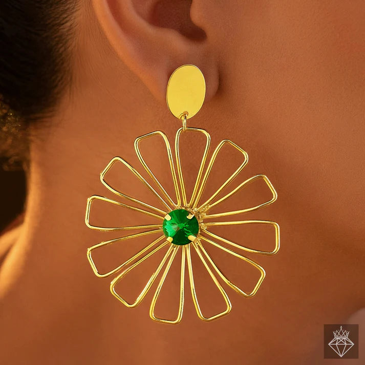 Anti-Tarnish Golden Flower & Emerald Earrings ⭐️⭐️⭐️⭐️⭐️ 100% Satisfied Customers