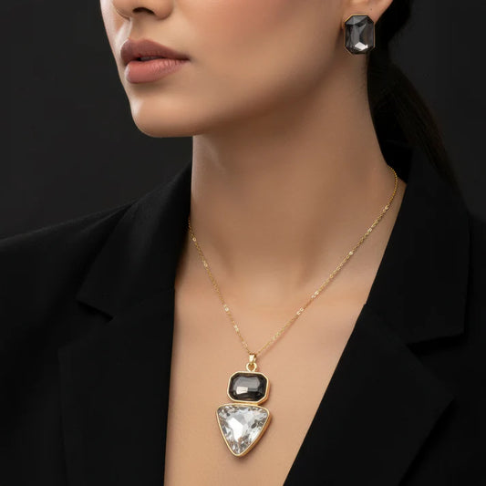 Anti-Tarnish Rectangle & Triangle Pendant Necklace with Earrings ⭐️⭐️⭐️⭐️⭐️ 100% Satisfied Customers