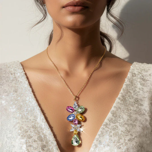 Anti-Tarnish Multicoloured Sparkling Crystals Flower Necklace ⭐️⭐️⭐️⭐️⭐️ 100% Satisfied Customers